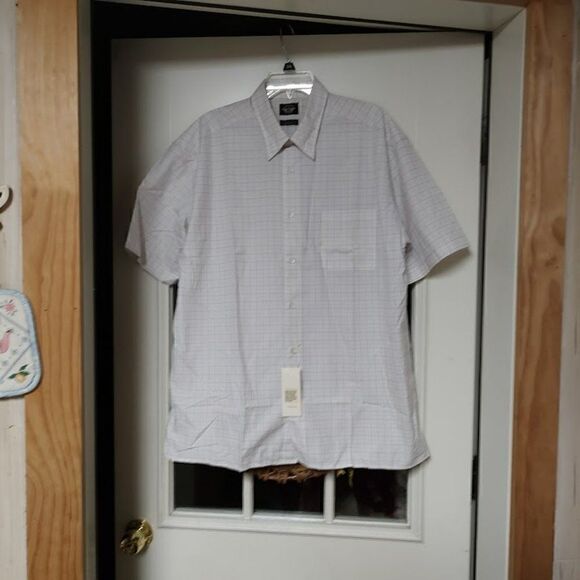 New Dockers Off White Gray Checked Short Sleeve Button Down Shirt Size L - Picture 1 of 2